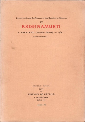 Compte rendu des conférences et des questions et réponses, à Auckland (Nouvelle-Zélande), 1934 (Traduit de l’anglais)