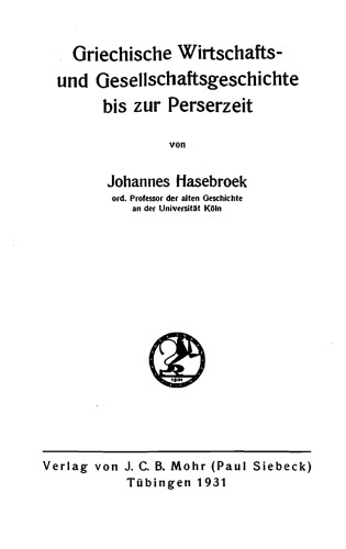 Griechische Wirtschafts- und Gesellschaftsgeschichte bis zur Perserzeit