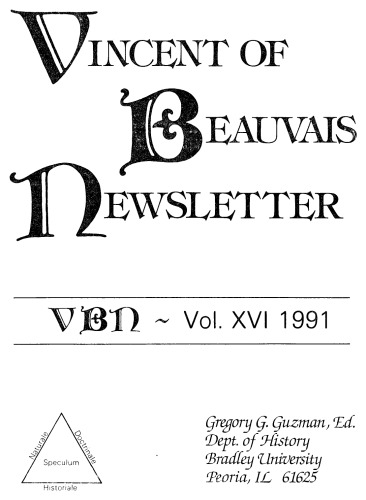 Vincent of Beauvais Newsletter