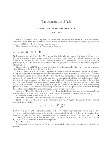 The Structure of Z/pZ