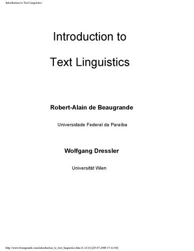 Introduction to Text Linguistics