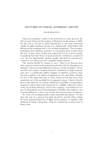 Lectures on Linear Algebraic Groups