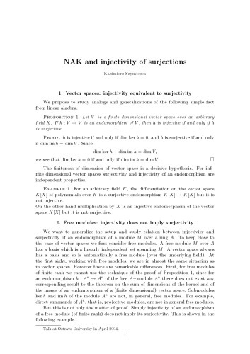 NAK and injectivity of surjections