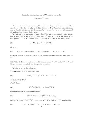 Jacobi’s Generalization of Cramer’s Formula