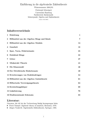 Einführung in die algebraische Zahlentheorie [Lecture notes]