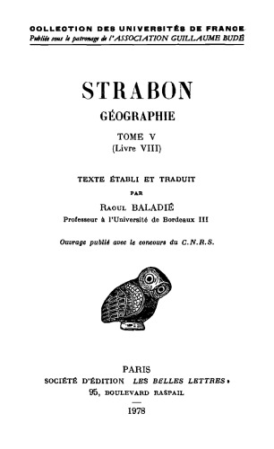 Strabon: Géographie. Tome V: Livre VIII