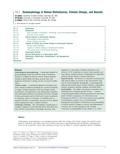 Treatise on Geomorphology: Geomorphology of Human Disturbances, Climate Change, and Natural Hazards