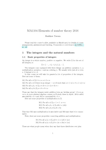 Elements of number theory [Lecture notes]