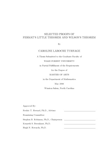 Selected proofs of Fermat’s little theorem and Wilson’s theorem [Master thesis]