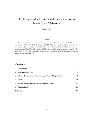 The Kapustin-Li formula and the evaluation of (closed) sl(N)-foams [Lecture notes]