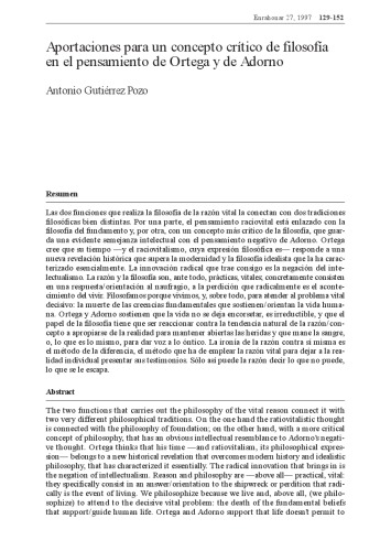 Concepto crítico de filosofía en Ortega y Adorno