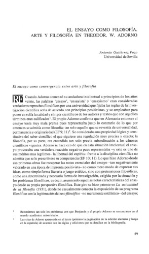 El Ensayo Como Filosofía. Arte y Filosofía en Th. W. Adorno