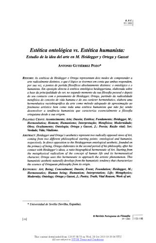 Estética ontológica versus estética humanista-Estudio de la idea de arte en Heidegger y Ortega