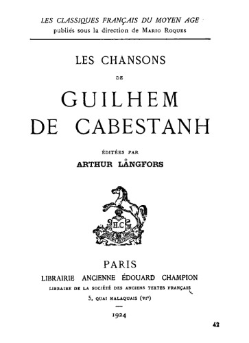 Les chansons de Guilhem de Cabestanh