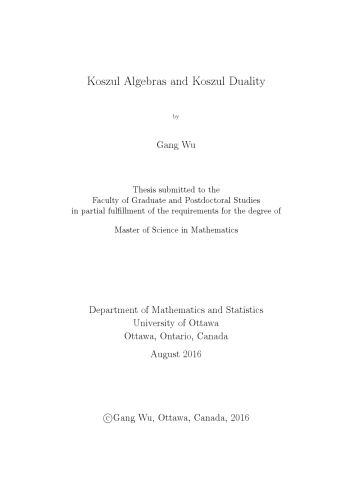 Koszul Algebras and Koszul Duality [PhD thesis]