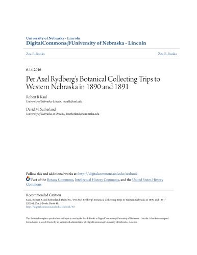 Per Axel Rydberg’s Botanical Collecting Trips to Western Nebraska in 1890 and 1891