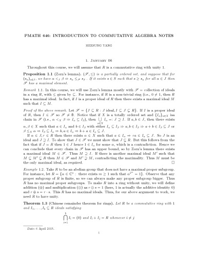 PMATH 646: Introduction to Commutative Algebra [Lecture notes]