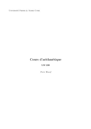 Cours d’arithmétique [Lecture notes]