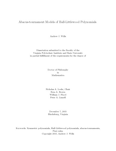 Abacus-tournament Models of Hall-Littlewood Polynomials [PhD thesis]