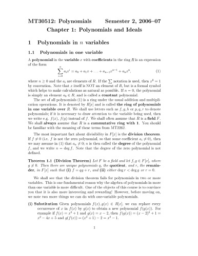 Polynomials [Lecture notes]