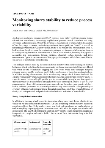 Monitoring slurry stability to reduce process variability