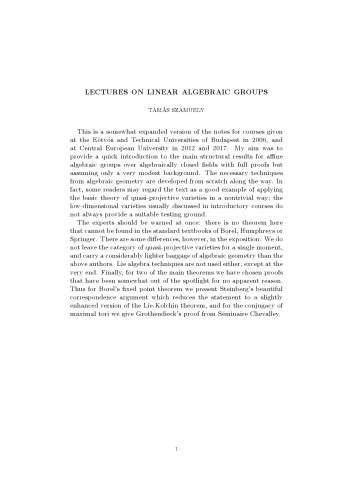 Lectures on Linear Algebraic Groups [Lecture notes]