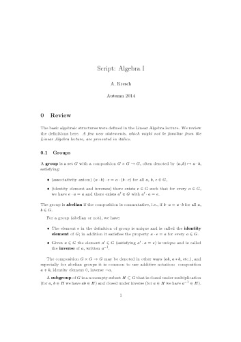 Algebra I [Lecture notes]