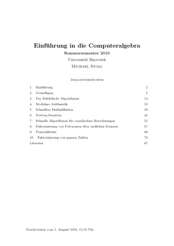 Einführung in die Computeralgebra [Lecture notes]