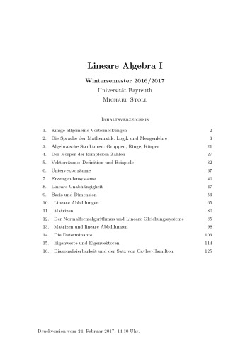 Lineare Algebra I, WS 2016/2017 [Lecture notes]