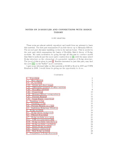 Notes on D-modules and connections with Hodge theory [Lecture notes]