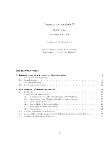 Elemente der Analysis IV [Lecture notes]