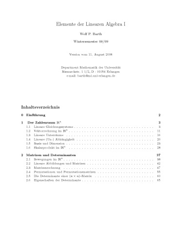 Elemente der Linearen Algebra I [Lecture notes]