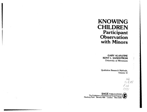 Knowing Children: Participant Observation with Minors