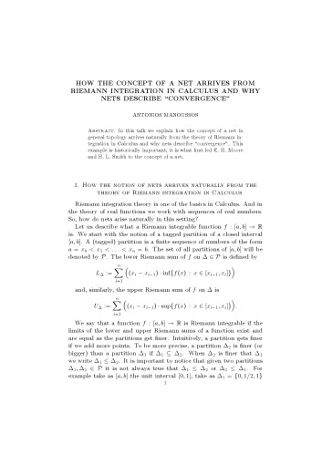 How the concept of a net arrives from Riemann integration in calculus and why nets describe 