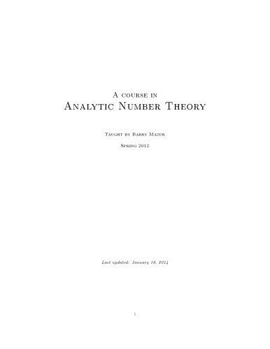 Analytic number theory [Lecture notes]