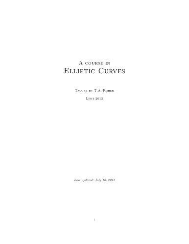 A course in Elliptic Curves [lecture notes]