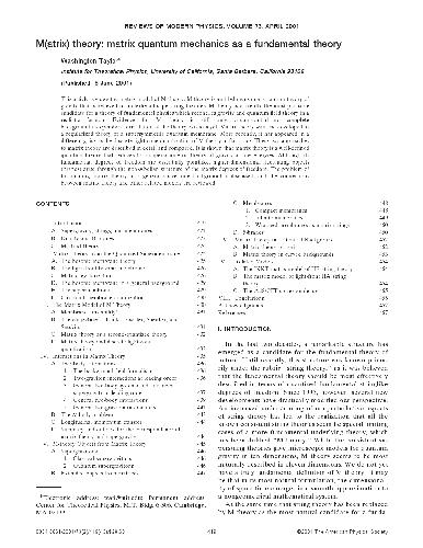 M(atrix) theory: matrix quantum mechanics as fundamental theory