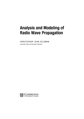 Analysis and Modeling of Radio Wave Propagation