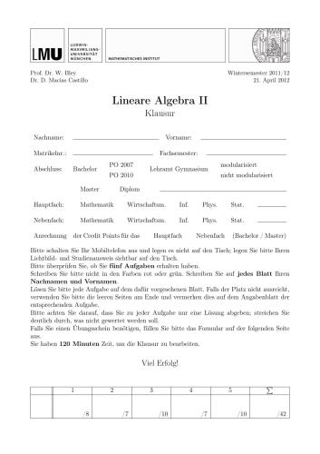 Lineare Algebra II Aufgaben + Lösungen [Lecture notes]