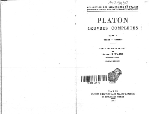 Platon: Œuvres complètes. Tome X: Timée - Critias