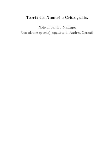 Teoria dei Numeri e Crittografia [Lecture notes]