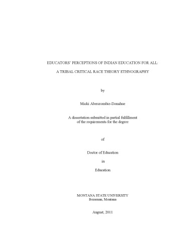 Educators’ perceptions of Indian education for all : a tribal critical race theory ethnography