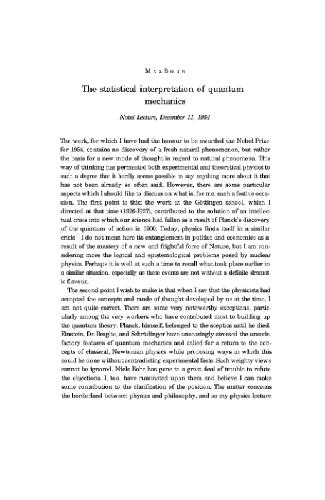 Statistical interpretation of quantum mechanics (Nobel lecture)