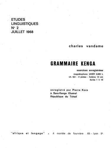 Grammaire Kenga; exercices enregistrées [sic]