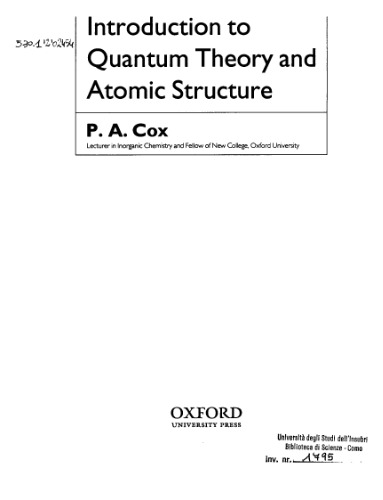 Introduction to quantum theory and atomic structure