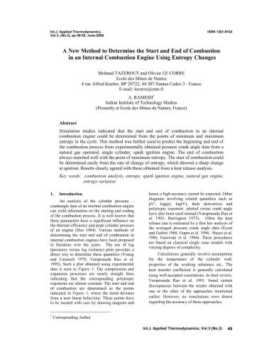 A New Method to Determine the Start and End of Combustion in an Internal Combustion Engine Using Entropy Changes