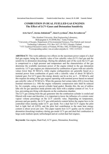 Combustion in dual-fuelled gas engines. The effect of LCV-gases and detonation stability