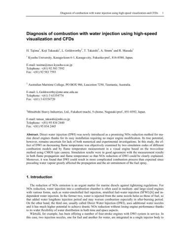 Diagnosis of combustion with water injection using high-speed visualization and CFDs