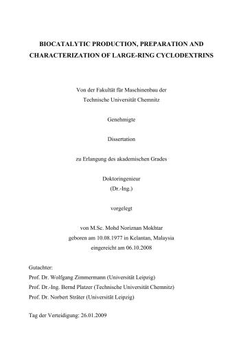 Biocatalytic production, preparation and characterization of large-ring cyclodextrins. Dissertation