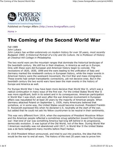 The Coming of the Second World War